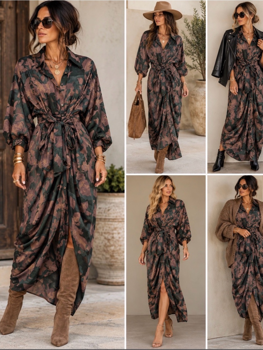 New with tags Entro Women's Olive & Brown Floral Tie-Waist Maxi Dress